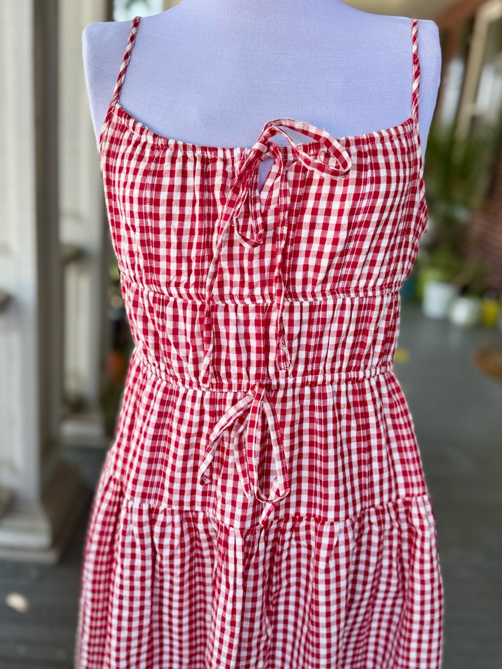 Red Gingham Maxi Dress with Tie-Front Detail - Picture 2 of 8